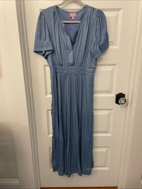 Muse Dusty Blue Tiered V-Neck Midi Dress